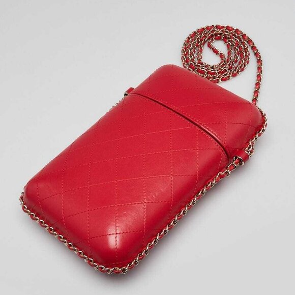Chanel Red Quilted Lambskin Leather Phone Holder with Chain Bag - Picture 2 of 9